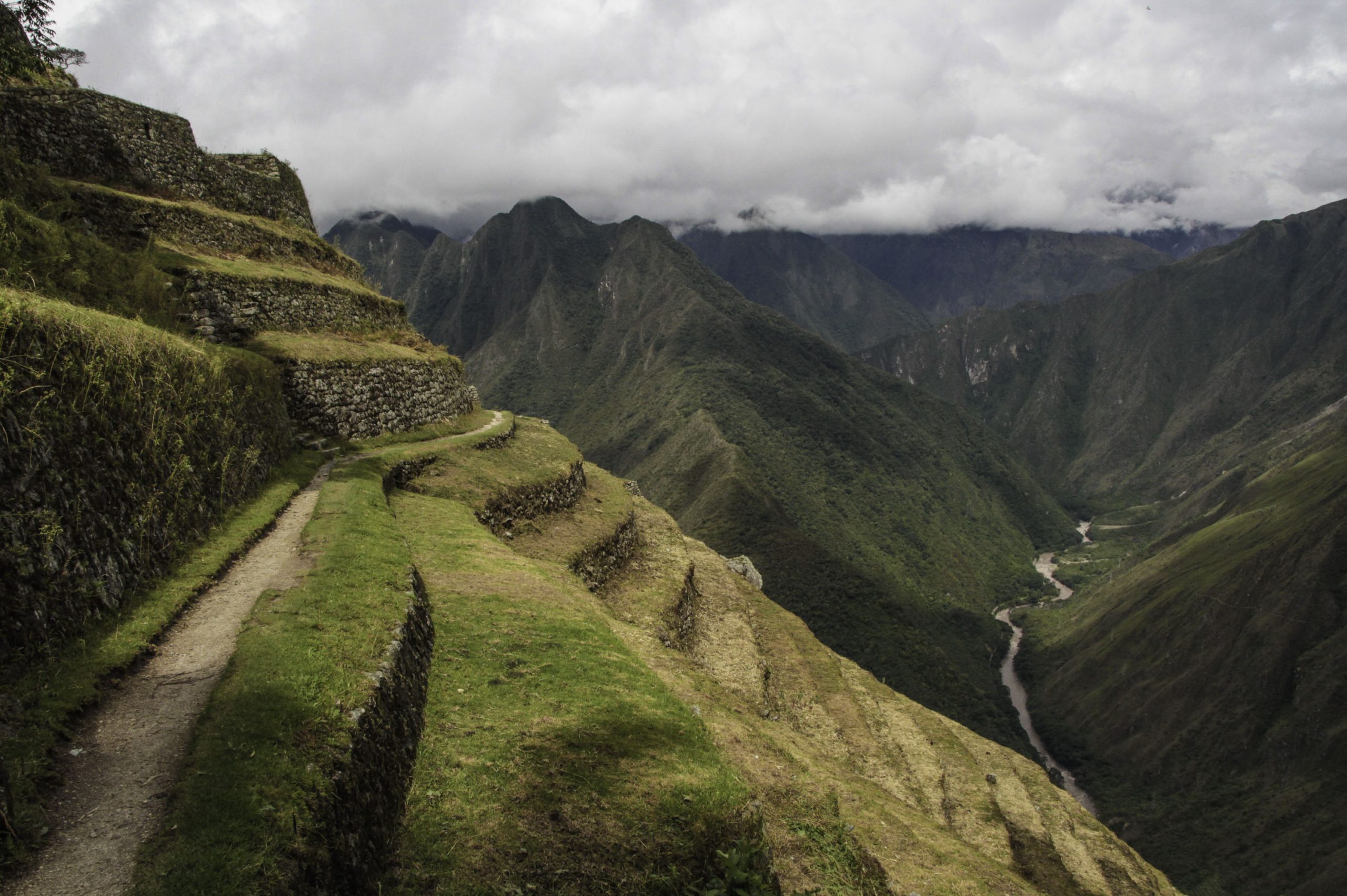 Terrassierte Hänge in Hochland von Peru auf dem Inka Trail